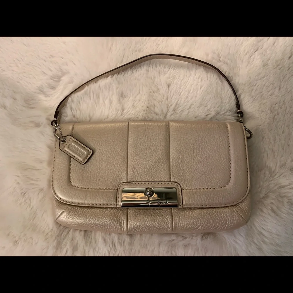 Coach Metallic Beige Leather Shoulder Bag - Picture 13 of 16